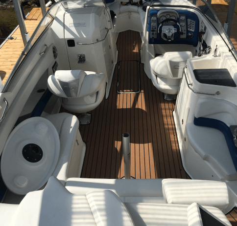 Customizable luxurious Infinity Braided Vinyl boat cover.